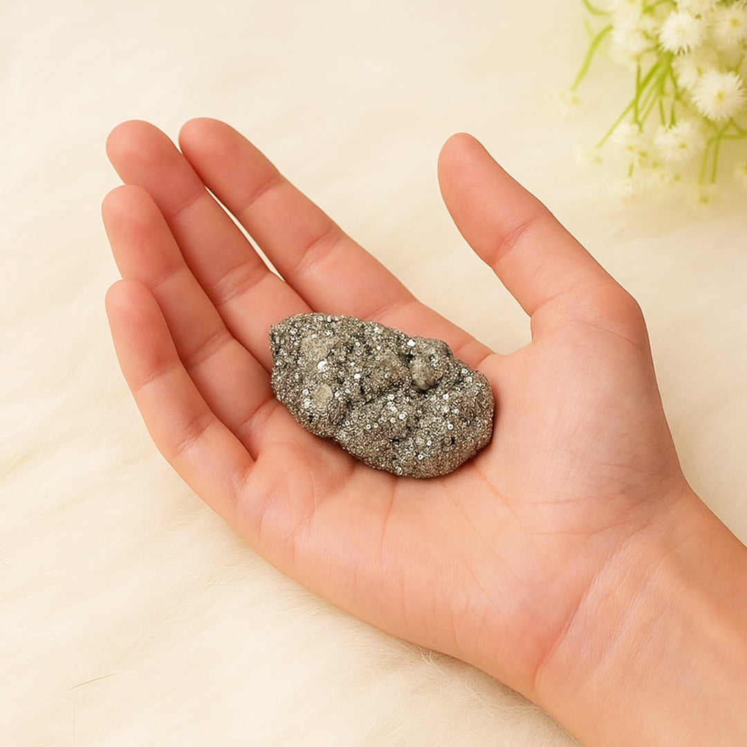 Siddh Raw Pyrite Stone For Financial Growth, Confidence & Success: Pre-Energized + Authentic + Certified by Mistic Manisha / (50–75g)